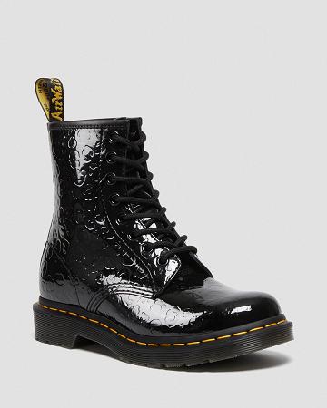 Women's Dr Martens 1460 Leopard Emboss Patent Leather Ankle Boots Black / Leopard | AU 13MQZ